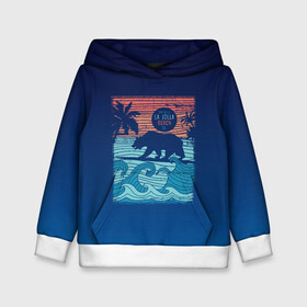 Детская толстовка 3D с принтом Медведь на серфинге в Екатеринбурге, 100% полиэстер | двухслойный капюшон со шнурком для регулировки, мягкие манжеты на рукавах и по низу толстовки, спереди карман-кенгуру с мягким внутренним слоем | Тематика изображения на принте: волны | закат | медведь | море | океан | отдых | отпуск | пальмы | серфинг