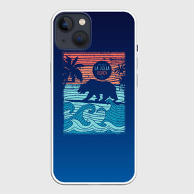 Чехол для iPhone 13 с принтом Медведь на серфинге в Екатеринбурге,  |  | Тематика изображения на принте: волны | закат | медведь | море | океан | отдых | отпуск | пальмы | серфинг