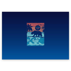 Поздравительная открытка с принтом Медведь на серфинге в Екатеринбурге, 100% бумага | плотность бумаги 280 г/м2, матовая, на обратной стороне линовка и место для марки
 | Тематика изображения на принте: волны | закат | медведь | море | океан | отдых | отпуск | пальмы | серфинг