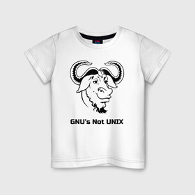 Детская футболка хлопок с принтом GNU’s Not UNIX в Екатеринбурге, 100% хлопок | круглый вырез горловины, полуприлегающий силуэт, длина до линии бедер | Тематика изображения на принте: gnu | linux | not unix | programming | гну | линукс | программист | сисадмин | системный администратор