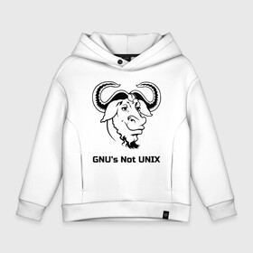 Детское худи Oversize хлопок с принтом GNU’s Not UNIX в Екатеринбурге, френч-терри — 70% хлопок, 30% полиэстер. Мягкий теплый начес внутри —100% хлопок | боковые карманы, эластичные манжеты и нижняя кромка, капюшон на магнитной кнопке | Тематика изображения на принте: gnu | linux | not unix | programming | гну | линукс | программист | сисадмин | системный администратор
