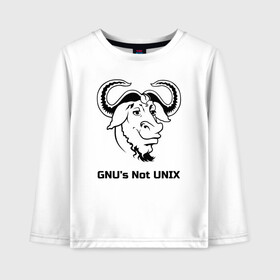 Детский лонгслив хлопок с принтом GNU’s Not UNIX в Екатеринбурге, 100% хлопок | круглый вырез горловины, полуприлегающий силуэт, длина до линии бедер | Тематика изображения на принте: gnu | linux | not unix | programming | гну | линукс | программист | сисадмин | системный администратор