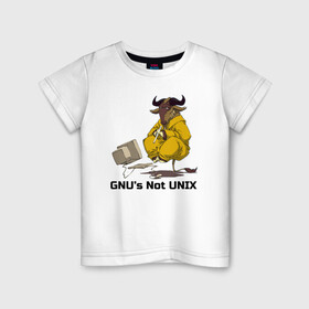 Детская футболка хлопок с принтом GNU’s Not UNIX в Екатеринбурге, 100% хлопок | круглый вырез горловины, полуприлегающий силуэт, длина до линии бедер | Тематика изображения на принте: gnu | linux | not unix | programming | гну | линукс | программист | сисадмин | системный администратор