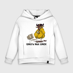 Детское худи Oversize хлопок с принтом GNU’s Not UNIX в Екатеринбурге, френч-терри — 70% хлопок, 30% полиэстер. Мягкий теплый начес внутри —100% хлопок | боковые карманы, эластичные манжеты и нижняя кромка, капюшон на магнитной кнопке | Тематика изображения на принте: gnu | linux | not unix | programming | гну | линукс | программист | сисадмин | системный администратор