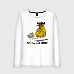 Женский лонгслив хлопок с принтом GNU’s Not UNIX в Екатеринбурге, 100% хлопок |  | Тематика изображения на принте: gnu | linux | not unix | programming | гну | линукс | программист | сисадмин | системный администратор