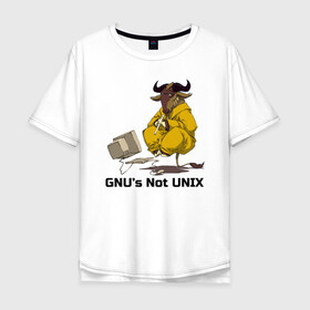 Мужская футболка хлопок Oversize с принтом GNU’s Not UNIX в Екатеринбурге, 100% хлопок | свободный крой, круглый ворот, “спинка” длиннее передней части | Тематика изображения на принте: gnu | linux | not unix | programming | гну | линукс | программист | сисадмин | системный администратор
