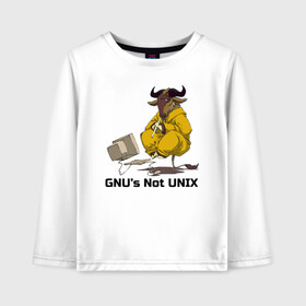 Детский лонгслив хлопок с принтом GNU’s Not UNIX в Екатеринбурге, 100% хлопок | круглый вырез горловины, полуприлегающий силуэт, длина до линии бедер | Тематика изображения на принте: gnu | linux | not unix | programming | гну | линукс | программист | сисадмин | системный администратор