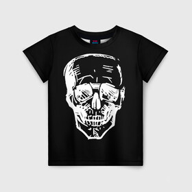 Детская футболка 3D с принтом Скетч Черепа в Екатеринбурге, 100% гипоаллергенный полиэфир | прямой крой, круглый вырез горловины, длина до линии бедер, чуть спущенное плечо, ткань немного тянется | sketch | skull | набросок | полосы | рисунок карандашом | скелет | чб | черно белое