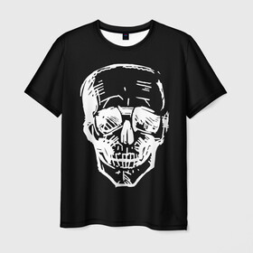 Мужская футболка 3D с принтом Скетч Черепа в Екатеринбурге, 100% полиэфир | прямой крой, круглый вырез горловины, длина до линии бедер | sketch | skull | набросок | полосы | рисунок карандашом | скелет | чб | черно белое