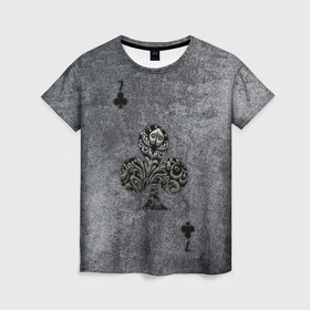 Женская футболка 3D с принтом Сёмерка Треф в Екатеринбурге, 100% полиэфир ( синтетическое хлопкоподобное полотно) | прямой крой, круглый вырез горловины, длина до линии бедер | азарт | гранж | карты | крести | масти | масть | семь | цифра | число
