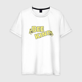 Мужская футболка хлопок с принтом BeeKind в Екатеринбурге, 100% хлопок | прямой крой, круглый вырез горловины, длина до линии бедер, слегка спущенное плечо. | Тематика изображения на принте: bee | beekind | kind | usa | большая пчела | жаркое лето | летний | лето | пчела | пчелки
