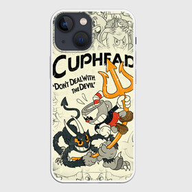 Чехол для iPhone 13 mini с принтом Cuphead and Devil в Екатеринбурге,  |  | Тематика изображения на принте: cuphead | devil | dont deal with the devil | все персонажи | дьявол | игры | капхед | чашеголовый | черт