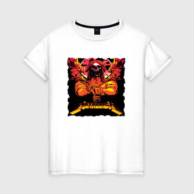 Женская футболка хлопок с принтом METALLICA SKULL в Екатеринбурге, 100% хлопок | прямой крой, круглый вырез горловины, длина до линии бедер, слегка спущенное плечо | metallica | джеймс хэтфилд | кирк хэмметт | ларс ульрих | роберт трухильо