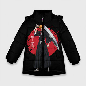 Зимняя куртка для девочек 3D с принтом BLEACH - Ichigo Kurosaki в Екатеринбурге, ткань верха — 100% полиэстер; подклад — 100% полиэстер, утеплитель — 100% полиэстер. | длина ниже бедра, удлиненная спинка, воротник стойка и отстегивающийся капюшон. Есть боковые карманы с листочкой на кнопках, утяжки по низу изделия и внутренний карман на молнии. 

Предусмотрены светоотражающий принт на спинке, радужный светоотражающий элемент на пуллере молнии и на резинке для утяжки. | Тематика изображения на принте: anime | bleach | hollow | ichigo | kurosaki | manga | mask | matsumoto | rangiku | samurai | shihoin | yoruichi | аниме | блич | ичиго | йоруичи | куросаки | манга | маска | мацумото | онимэ | рангику | самурай | шихоин