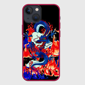 Чехол для iPhone 13 mini с принтом Огненный Дракон в Екатеринбурге,  |  | akatsuki | beast | dragon | fire | акацуки | дракон | животные | зверь | змей | когти | облако | огонь | узор | чб | японский