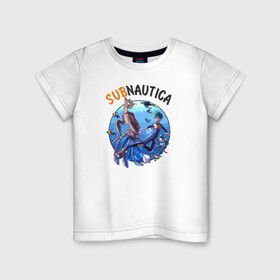 Детская футболка хлопок с принтом Sabnautica в Екатеринбурге, 100% хлопок | круглый вырез горловины, полуприлегающий силуэт, длина до линии бедер | sabnautica | ласка | морской император | пискун | рыба пузырь | сабнавтика | сабнатика