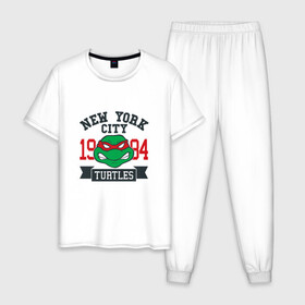Мужская пижама хлопок с принтом NYC Raphael в Екатеринбурге, 100% хлопок | брюки и футболка прямого кроя, без карманов, на брюках мягкая резинка на поясе и по низу штанин
 | donatello | leonardo | michelangelo | ninja | pizza | raphael | turtles | донателло | животные | карате | комикс | комиксы | леонардо | микеланджело | мультфильм | мутант | мутанты | ниндзя | пицца | рафаэль | сплинтер | супергерой