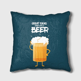 Подушка 3D с принтом Great Ideas start with a BEER в Екатеринбурге, наволочка – 100% полиэстер, наполнитель – холлофайбер (легкий наполнитель, не вызывает аллергию). | состоит из подушки и наволочки. Наволочка на молнии, легко снимается для стирки | Тематика изображения на принте: beer | ideas | идеи | минимализм