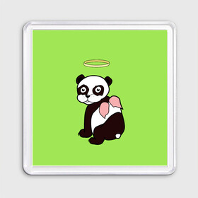 Магнит 55*55 с принтом Святая панда в Екатеринбурге, Пластик | Размер: 65*65 мм; Размер печати: 55*55 мм | Тематика изображения на принте: ангел | животное | звери | мило | панда | пандочка