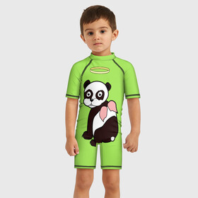 Детский купальный костюм 3D с принтом Святая панда в Екатеринбурге, Полиэстер 85%, Спандекс 15% | застежка на молнии на спине | ангел | животное | звери | мило | панда | пандочка