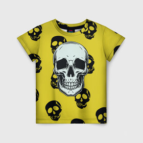 Детская футболка 3D с принтом Yellow Skulls в Екатеринбурге, 100% гипоаллергенный полиэфир | прямой крой, круглый вырез горловины, длина до линии бедер, чуть спущенное плечо, ткань немного тянется | skull | желтизна | скелет | скелетон | черепа | черепушки