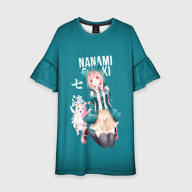 Детское платье 3D с принтом Чиаки Нанами (Danganronpa 2) в Екатеринбурге, 100% полиэстер | прямой силуэт, чуть расширенный к низу. Круглая горловина, на рукавах — воланы | Тематика изображения на принте: anime | chiaki nanami | danganronpa | danganronpa 2 | аниме | манга | чиаки нанами