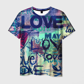 Мужская футболка 3D с принтом LOVE в Екатеринбурге, 100% полиэфир | прямой крой, круглый вырез горловины, длина до линии бедер | love | абстракция | любовь | молодежное | пестрое