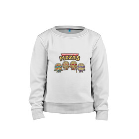 Детский свитшот хлопок с принтом Ninja Pizzas в Екатеринбурге, 100% хлопок | круглый вырез горловины, эластичные манжеты, пояс и воротник | donatello | leonardo | michelangelo | ninja | pizza | raphael | turtles | донателло | животные | карате | комикс | комиксы | леонардо | микеланджело | мультфильм | мутант | мутанты | ниндзя | пицца | рафаэль | сплинтер | супергерой