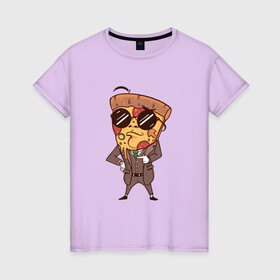 Женская футболка хлопок с принтом Пепперони пицца в костюме в Екатеринбурге, 100% хлопок | прямой крой, круглый вырез горловины, длина до линии бедер, слегка спущенное плечо | art | boss | cheese pizza | cool | funny | mushroom | pepperoni | pizza | pizza lover | retro | агент | арт | в очках | грибы | иллюстрация | люблю пиццу | пицца без ананасов | пицца с ананасами | прикол | ретро | рисунок пиццы | спецагент
