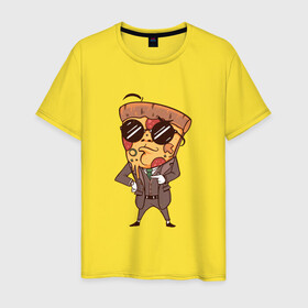 Мужская футболка хлопок с принтом Пепперони пицца в костюме в Екатеринбурге, 100% хлопок | прямой крой, круглый вырез горловины, длина до линии бедер, слегка спущенное плечо. | art | boss | cheese pizza | cool | funny | mushroom | pepperoni | pizza | pizza lover | retro | агент | арт | в очках | грибы | иллюстрация | люблю пиццу | пицца без ананасов | пицца с ананасами | прикол | ретро | рисунок пиццы | спецагент