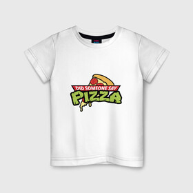 Детская футболка хлопок с принтом Say Pizza в Екатеринбурге, 100% хлопок | круглый вырез горловины, полуприлегающий силуэт, длина до линии бедер | donatello | leonardo | michelangelo | ninja | pizza | raphael | turtles | донателло | животные | карате | комикс | комиксы | леонардо | микеланджело | мультфильм | мутант | мутанты | ниндзя | пицца | рафаэль | сплинтер | супергерой