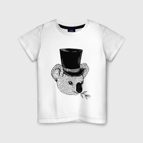 Детская футболка хлопок с принтом Коала Джентльмен в Цилиндре в Екатеринбурге, 100% хлопок | круглый вырез горловины, полуприлегающий силуэт, длина до линии бедер | Тематика изображения на принте: art | bear | coala | gentleman | illustration | koala | top hap | австралия | арт | иллюстрация | медведь | рисунок | сумчатые | цилиндр | шляпа | эвкалипт