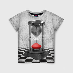 Детская футболка 3D с принтом Часы Жизни в Екатеринбурге, 100% гипоаллергенный полиэфир | прямой крой, круглый вырез горловины, длина до линии бедер, чуть спущенное плечо, ткань немного тянется | clock | life | жизнь | песок | судьба | шахматы