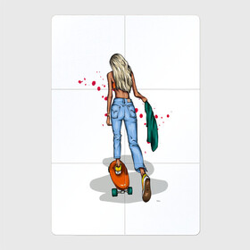 Магнитный плакат 2Х3 с принтом Девушка на скейте в Екатеринбурге, Полимерный материал с магнитным слоем | 6 деталей размером 9*9 см | Тематика изображения на принте: блондинка | девушка | джинсы | скейт | спорт | фитоняша
