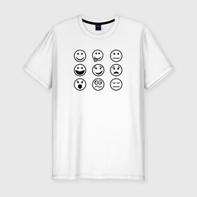 Мужская футболка хлопок Slim с принтом настроение  в Екатеринбурге, 92% хлопок, 8% лайкра | приталенный силуэт, круглый вырез ворота, длина до линии бедра, короткий рукав | cheerful | emoji | emotions | joyful | mood | sad | smiley | веселый | грустный | настроение | радостный | смайлик | эмоции