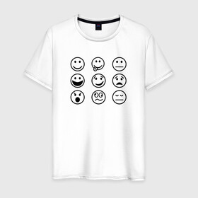 Мужская футболка хлопок с принтом настроение  в Екатеринбурге, 100% хлопок | прямой крой, круглый вырез горловины, длина до линии бедер, слегка спущенное плечо. | cheerful | emoji | emotions | joyful | mood | sad | smiley | веселый | грустный | настроение | радостный | смайлик | эмоции