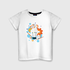 Детская футболка хлопок с принтом Наука в Екатеринбурге, 100% хлопок | круглый вырез горловины, полуприлегающий силуэт, длина до линии бедер | Тематика изображения на принте: карандаш | кисть | лампочка | наука | рисунок | часы | шестеренки