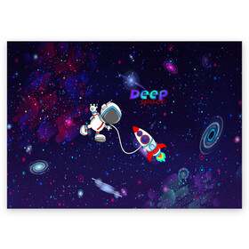 Поздравительная открытка с принтом Deep Space Cartoon в Екатеринбурге, 100% бумага | плотность бумаги 280 г/м2, матовая, на обратной стороне линовка и место для марки
 | галактика | звёзды | космонавт | космос | полёт | пространство | ракета | скафандр