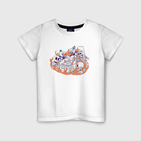 Детская футболка хлопок с принтом Cuphead в Екатеринбурге, 100% хлопок | круглый вырез горловины, полуприлегающий силуэт, длина до линии бедер | cartoon | cuphead | fire | game | illustration | mugman | skeleton