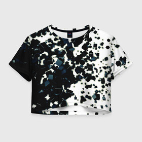 Женская футболка Crop-top 3D с принтом KUBIKI в Екатеринбурге, 100% полиэстер | круглая горловина, длина футболки до линии талии, рукава с отворотами | bricks | абстракция | кубики | молодежное | пестрое | черно белое