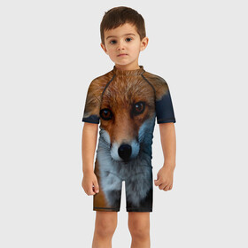 Детский купальный костюм 3D с принтом Мудрая лиса в Екатеринбурге, Полиэстер 85%, Спандекс 15% | застежка на молнии на спине | fox | foxy | животное | звери | лиса | лисенок | лисичка | милая | рыжая | фокс