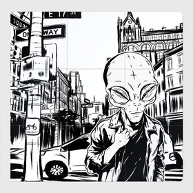 Магнитный плакат 3Х3 с принтом Портрет пришельца в Нью Йорке в Екатеринбурге, Полимерный материал с магнитным слоем | 9 деталей размером 9*9 см | Тематика изображения на принте: alien | art | hipster | illustration | landscape | new york | ufo | арт | иллюстрация | инопланетянин | картина | нло | нью йорк | пейзаж | пешеходный переход | пришелец | рисунок | рисунок карандашом | светофор | указатель