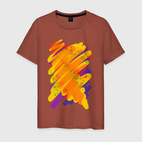 Мужская футболка хлопок с принтом Яркость красок в Екатеринбурге, 100% хлопок | прямой крой, круглый вырез горловины, длина до линии бедер, слегка спущенное плечо. | art | orange | print | брызги | краски | принт | пятна | творчество | яркость