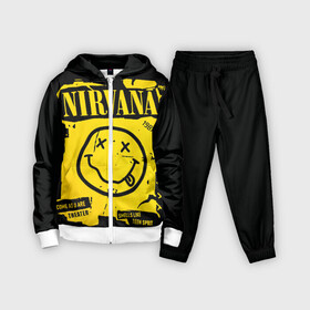 Детский костюм 3D с принтом Nirvana 1987 в Екатеринбурге,  |  | album | curt | kobain | logo | music | nevermind | nirvana | rock | smells like | smile | teen spirit | альбом | гитара | курт кобейн | логотип | музыка | невермайнд | нирвана | рок | смайл | стикер