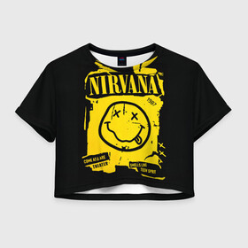 Женская футболка Crop-top 3D с принтом Nirvana 1987 в Екатеринбурге, 100% полиэстер | круглая горловина, длина футболки до линии талии, рукава с отворотами | album | curt | kobain | logo | music | nevermind | nirvana | rock | smells like | smile | teen spirit | альбом | гитара | курт кобейн | логотип | музыка | невермайнд | нирвана | рок | смайл | стикер