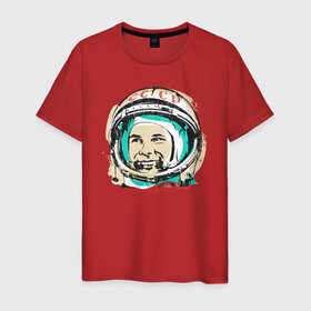 Мужская футболка хлопок с принтом Юрий Гагарин в Екатеринбурге, 100% хлопок | прямой крой, круглый вырез горловины, длина до линии бедер, слегка спущенное плечо. | астронавт | восток1 | гагарин | земля | космонавт | космос | планеты | юрий