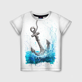 Детская футболка 3D с принтом Якорь На Холсте в Екатеринбурге, 100% гипоаллергенный полиэфир | прямой крой, круглый вырез горловины, длина до линии бедер, чуть спущенное плечо, ткань немного тянется | акварель | гуашь | карикатура | море | морская | морская тематика | морякам | моряку | океан | рисунок | холст | якорь
