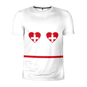 Мужская футболка 3D спортивная с принтом Медсестра в Екатеринбурге, 100% полиэстер с улучшенными характеристиками | приталенный силуэт, круглая горловина, широкие плечи, сужается к линии бедра | Тематика изображения на принте: врач | красный крест | лучшая | медсестра | прикол | самая
