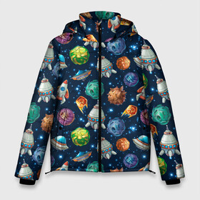 Мужская зимняя куртка 3D с принтом Мультяшные планеты в Екатеринбурге, верх — 100% полиэстер; подкладка — 100% полиэстер; утеплитель — 100% полиэстер | длина ниже бедра, свободный силуэт Оверсайз. Есть воротник-стойка, отстегивающийся капюшон и ветрозащитная планка. 

Боковые карманы с листочкой на кнопках и внутренний карман на молнии. | space | арт | звезды | корабли | космос | планеты | ракеты | созвездия