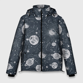 Мужская зимняя куртка 3D с принтом Звезды, планеты и созвездия в Екатеринбурге, верх — 100% полиэстер; подкладка — 100% полиэстер; утеплитель — 100% полиэстер | длина ниже бедра, свободный силуэт Оверсайз. Есть воротник-стойка, отстегивающийся капюшон и ветрозащитная планка. 

Боковые карманы с листочкой на кнопках и внутренний карман на молнии. | space | арт | звезды | кометы | космос | метеориты | планеты | созвездия